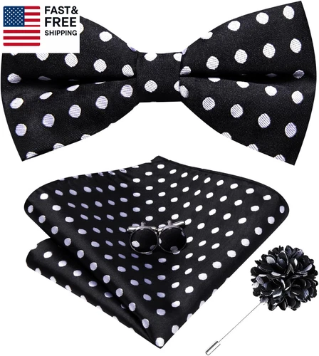 Bow Ties for Men Pre-Tied Adjustable Silk Bowties Lapel Pin Pocket Square Set fo - product listing photo