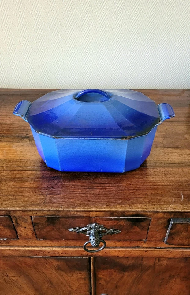 Marmite Le Creuset collection Art Deco cocotte ancienne bleu fonte émaillée - Photo 2/4