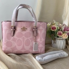 COACH CAL50 Mollie Tote Bag 25 Signature Canvas Pink Handbag Crossbody Outlet