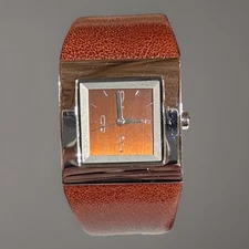 DKNY Women’s Watch Rectangular Face Brown Leather Strap Needs Battery New