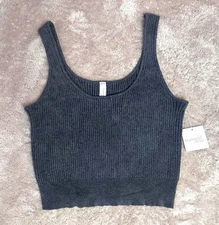 Tranquil & True Tank Top Fuzzy Terry Gray Ribbed Stretch Soft Women’s L