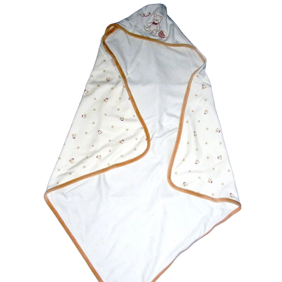 Manta de baño infantil Le Top color tostado y blanco con capucha oso de peluche 19 x 19 pulgadas Foto 2 de 3