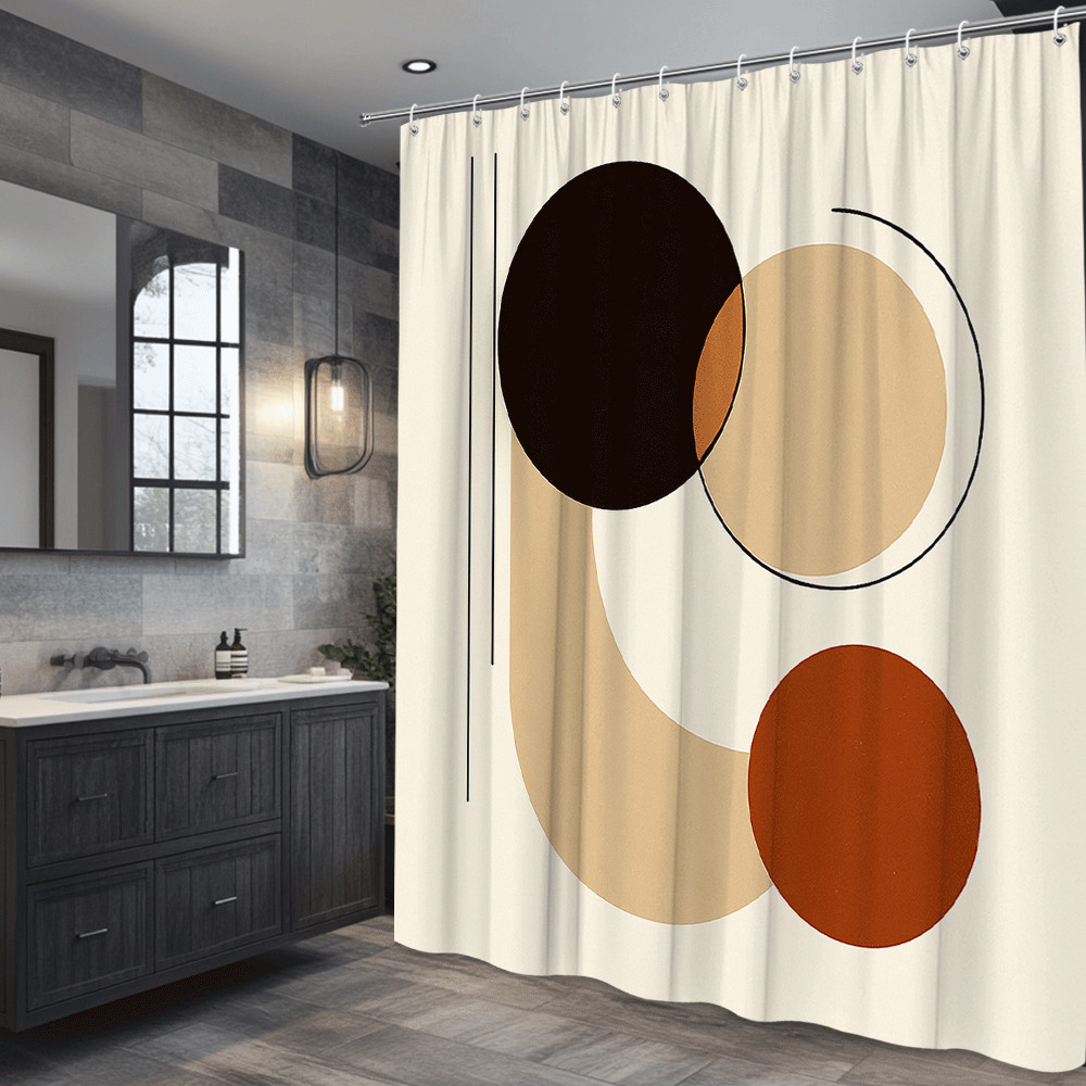 как выглядит Modern Abstract Shower Curtain - Geometric Design in Earthy Tones фото