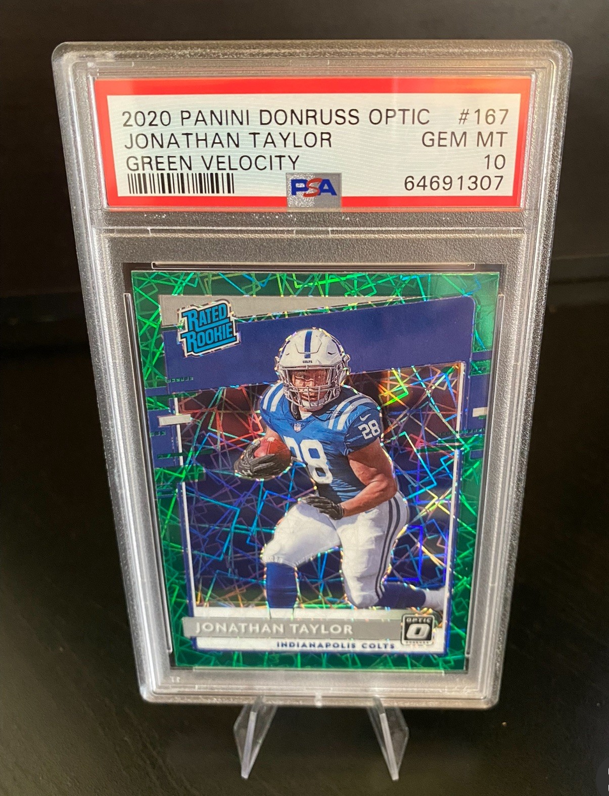 2020 PANINI DONRUSS OPTIC GREEN VELOCITY #167 JONATHAN TAYLOR ROOKIE RC PSA 10