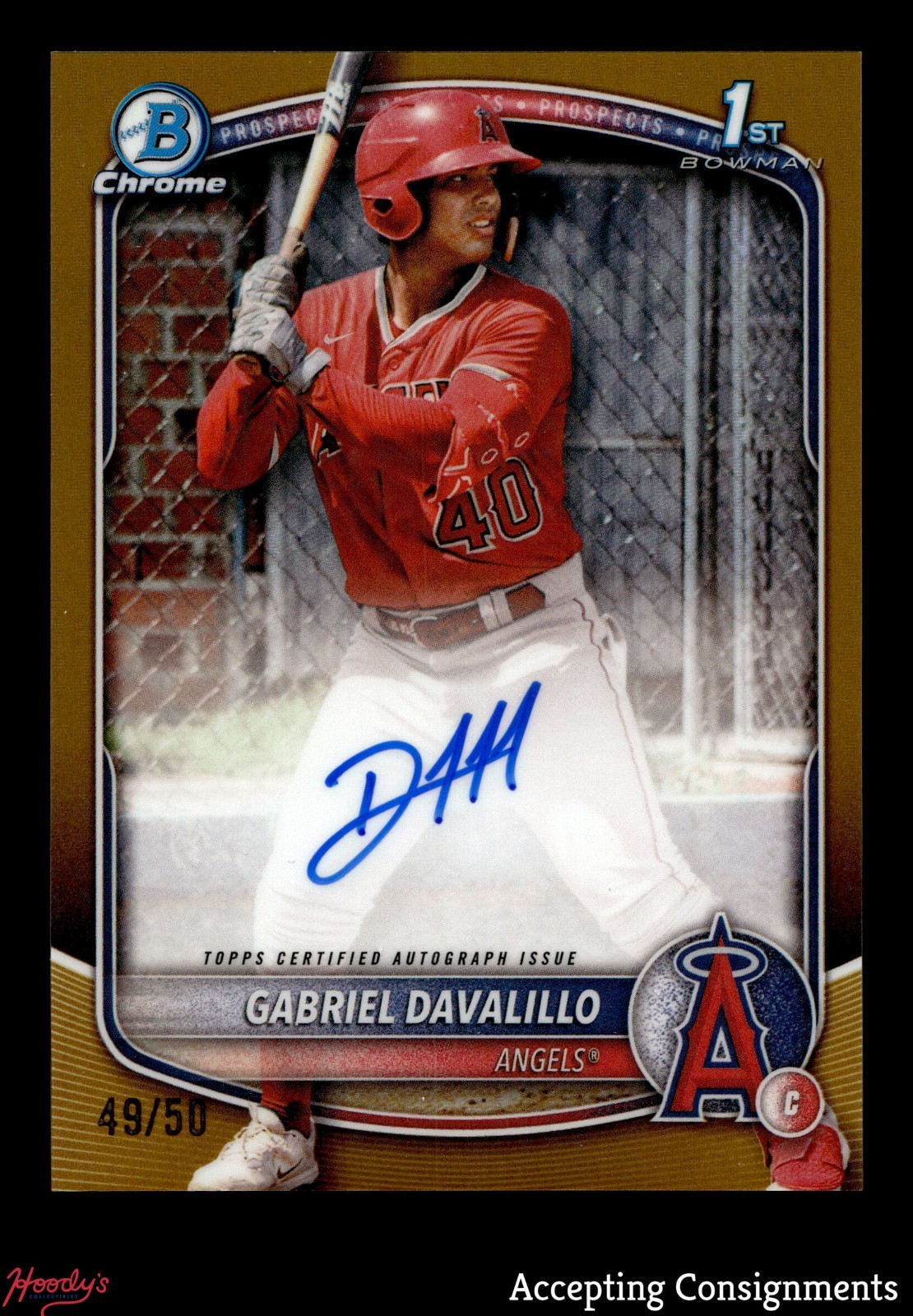 2025 Bowman Chrome Prospect Gold Refractor Gabriel Davalillo 1ST ROOKIE AUTO /50