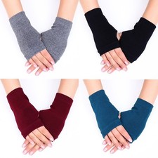 Thumb Holes Hand Wrist Arm Warmer Solid Color Stretch Mittens Without Fingers  