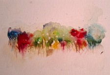 Akwarela Nowy oryginalny obraz A5 5,8×8,3" Luźny kolorowy treeline By Yvette