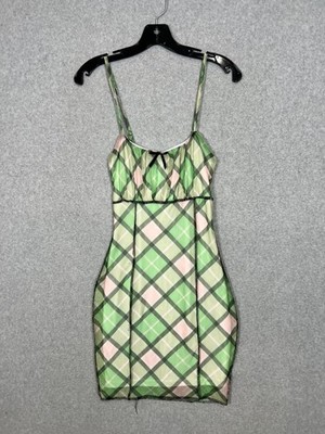 Women's Rue 21 Pink & Green Plaid Mesh Slip Dress - Size X-Small - NWT