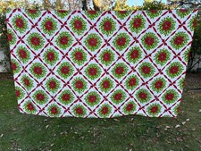 Christmas Ribbon Poinsettia Tablecloth 60" x 98" Pre-owned