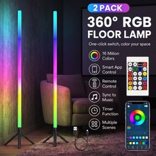 2 Pack RGB LED Corner Floor Lamp Music Sync for Living Rooms 16 Million Colors