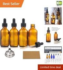 Elegant 2 oz Dark Amber Glass Tincture Dropper Bottles - 4 Pack with Accessories