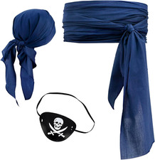 Pirate Halloween Costume, 3 Pcs Set with Head Scarf, Bandana Belt Waist Sash, Ey