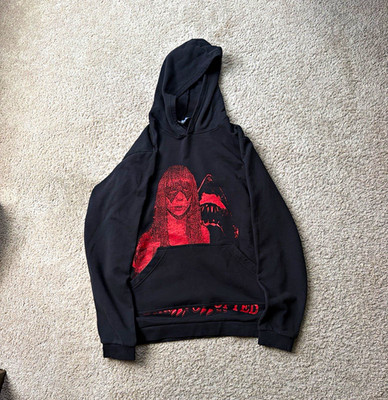 Raf Simons Men s Black/Red Graphic Print Fleece Pullover Hoodie Pockets 46