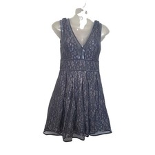 City Studio Gray Lace Floral Sleeveless V-Neck Mini Fit & Flare Dress Size 4