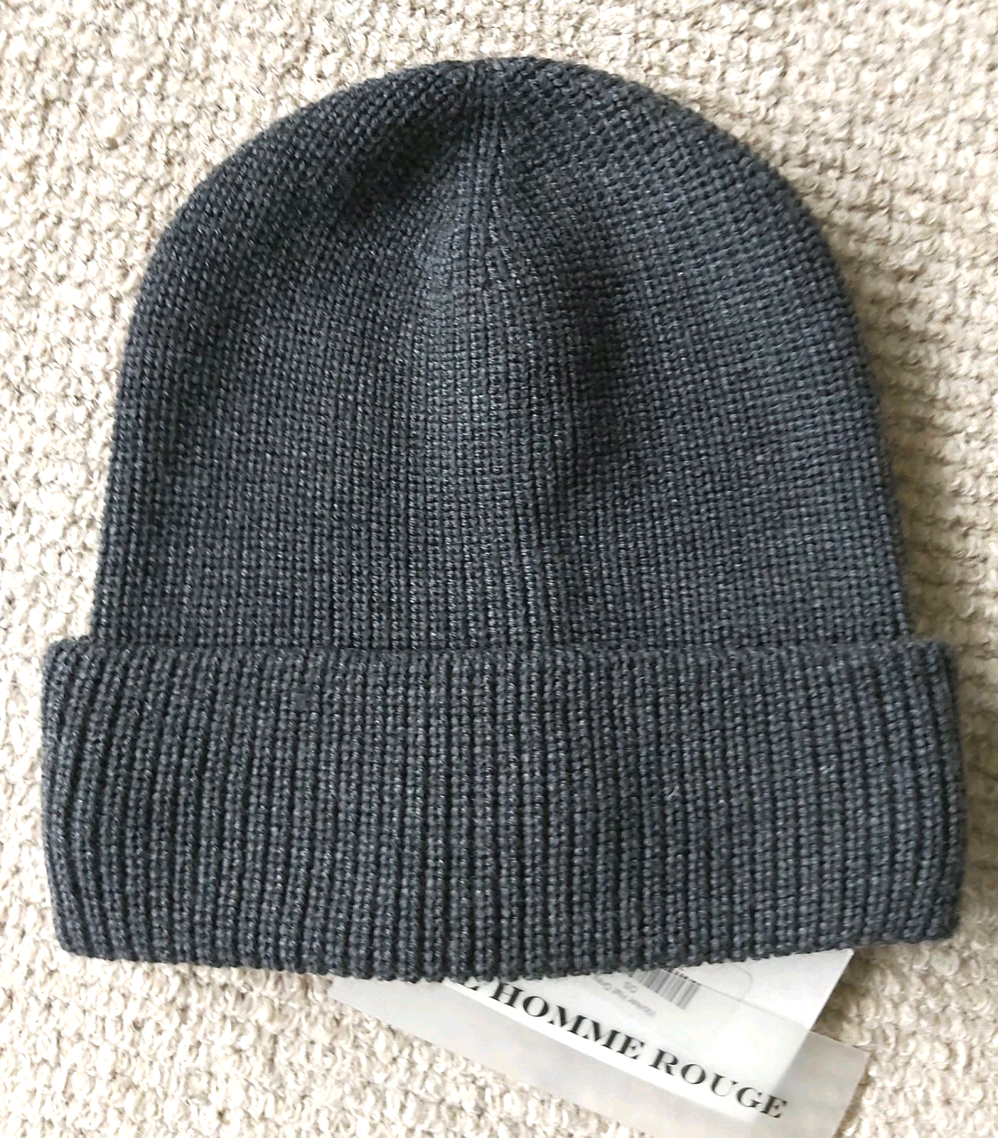L'HOMME ROUGE of Sweden Charcoal 100% Merino Wool Chunky BEANIE Hat Super Comfy