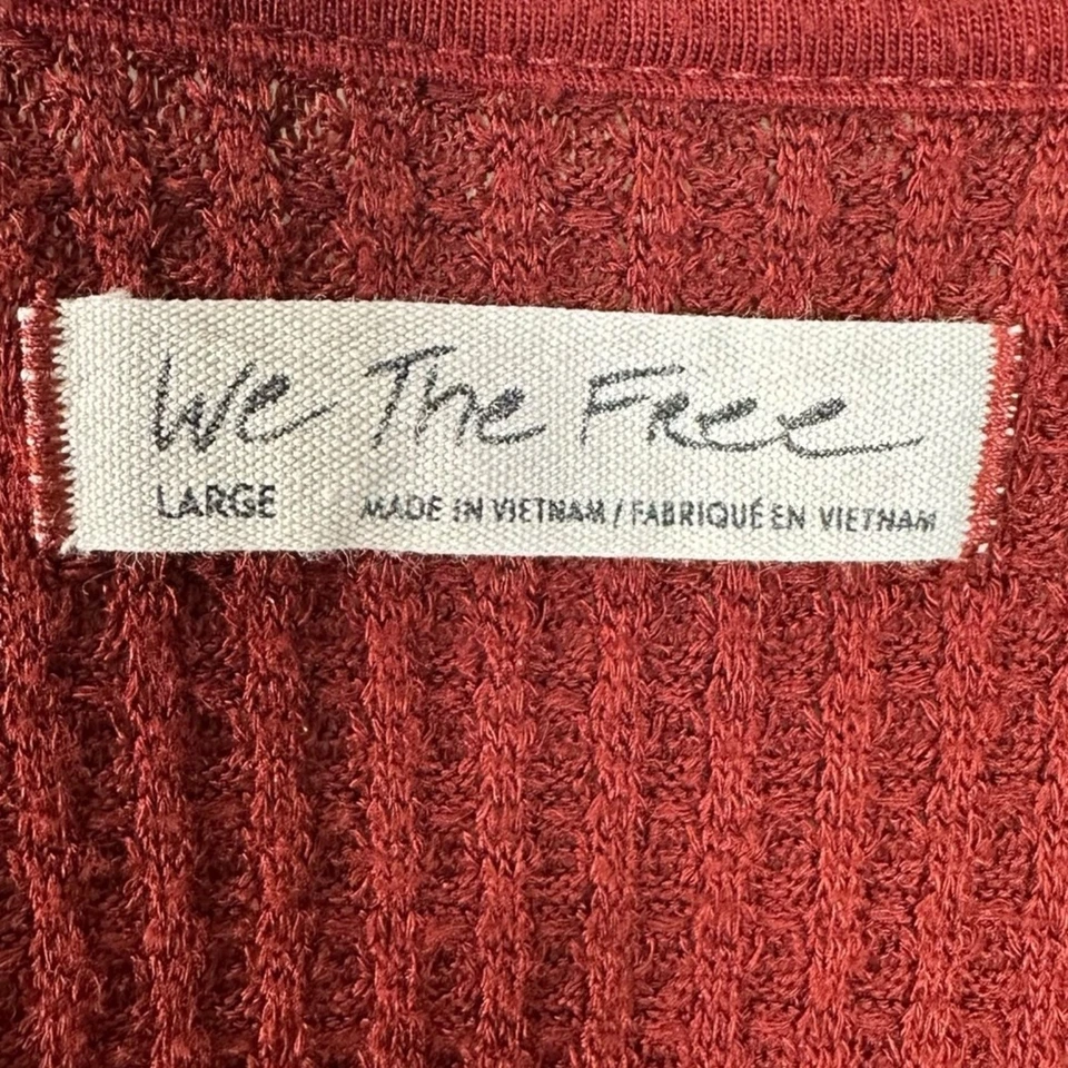 Sudadera térmica de gran tamaño Free People cuello en V tejido gofre grande ladrillo rojo otoño Foto 4 de 4