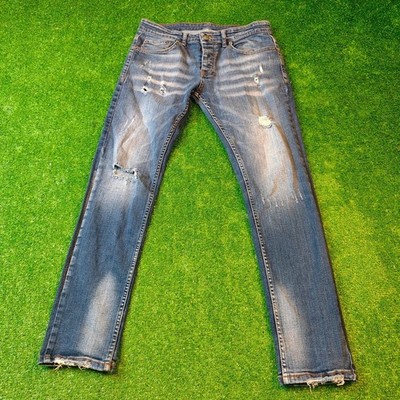 Dsquared2 Jeans Herren 32 Blau Button Fly Whiskering Used Slim Denim Freizeit