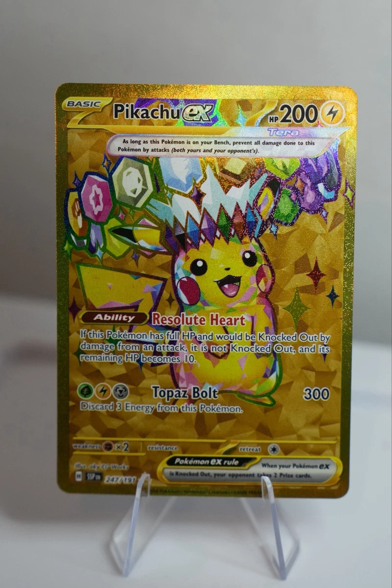 pokemon surging sparks gold cards Pikachu EX 247/191 Hyper Rare SV08 Holo TC OP PROXIES TCG your opponent takes 2 Prize cards. Tapu Koko Surging Sparks