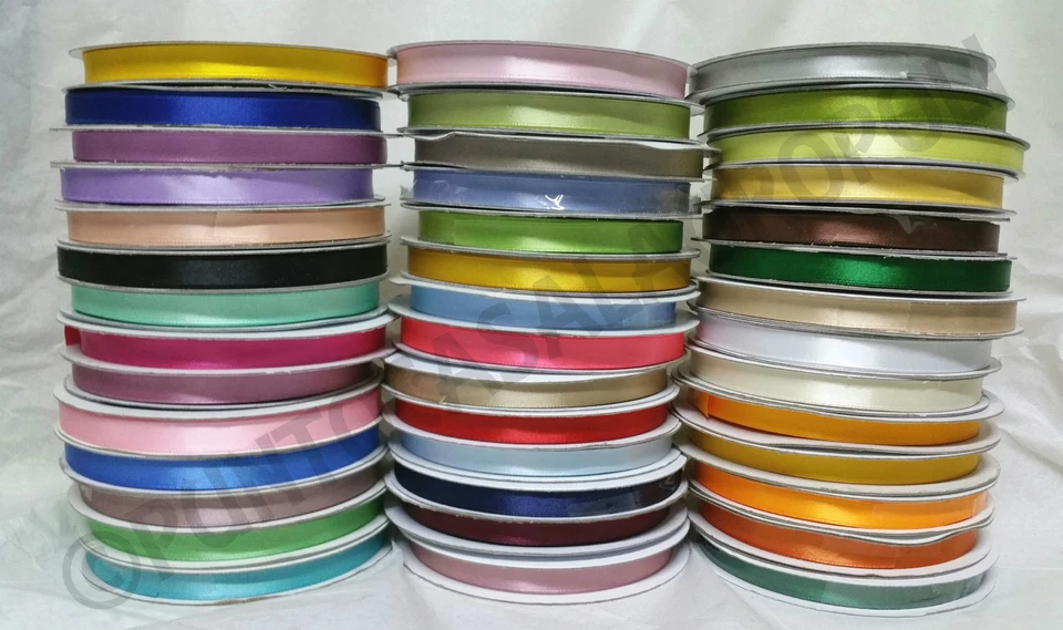 BOMBONIERE NASTRO DOPPIO RASO 10 MM ROTOLO 50 METRI FAI DA TE 60 COLORI RIBBON