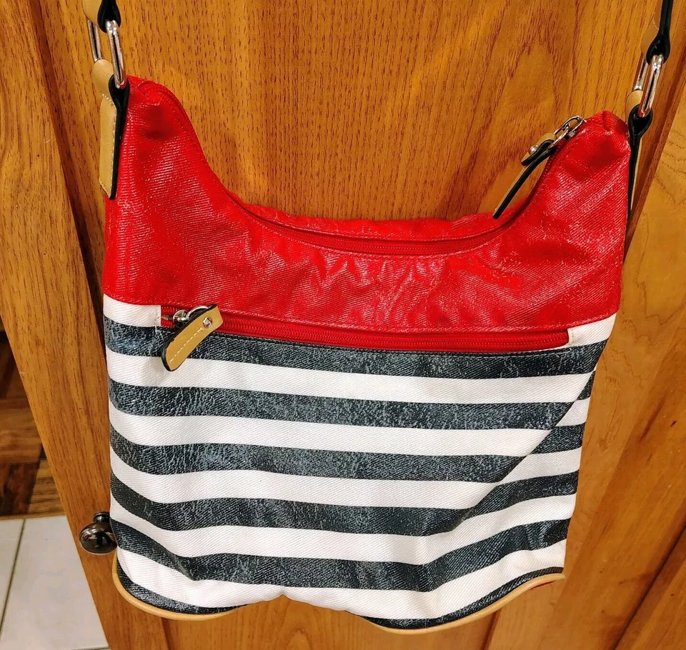 Giani Bernini Red White Stripe Shoulder Strap Handbags Crossbody Purse M2 - Image 4 of 4