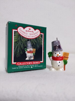 MIB 1988 Hallmark Keepsake Ornament - THIMBLE SNOWMAN - 11th in Thimble Series 