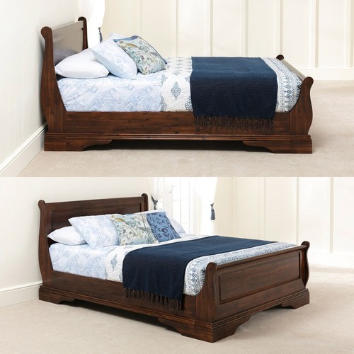 French Solid Hardwood 5ft King Size Mahogany Stained Sleigh Bed - HW05 - Picture 4 of 13