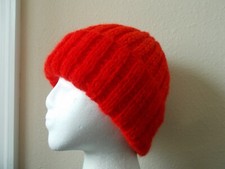 Hand knitted cozy and warm mohair blend  acrylic hat, bright red