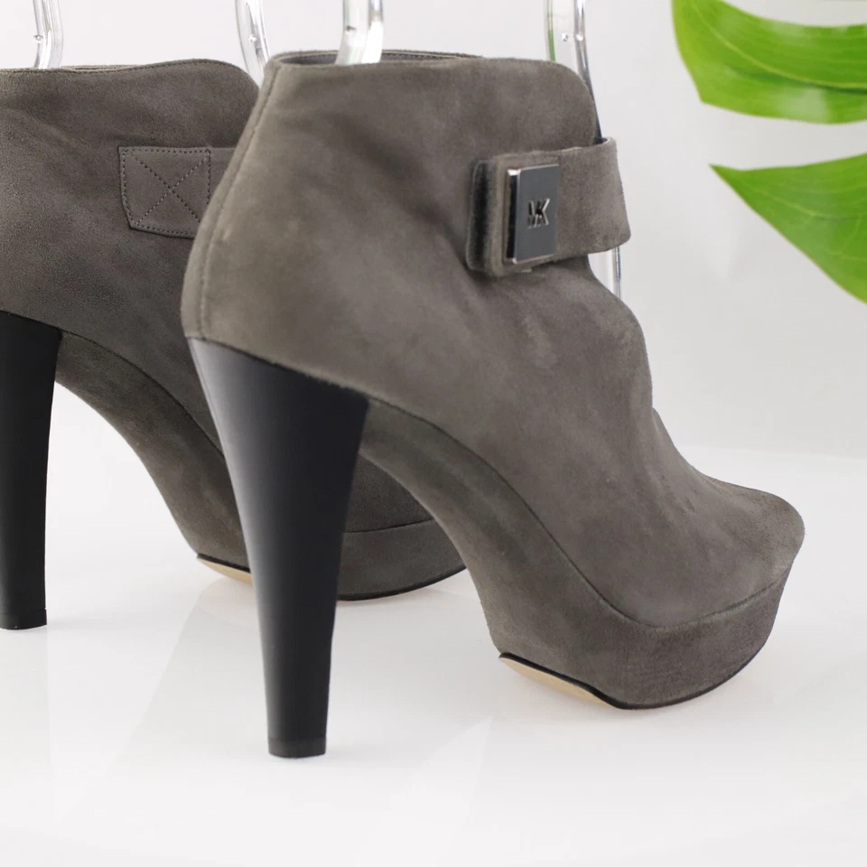 Michael Kors Mujer Devenport Botín Bomba Talla 8 Gris Gamuza Punta Abierta Tacón Alto Foto 4 de 4