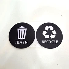 Recycle and Trash Can Adhesive Sticker 3"x3" Black Round Vinyl 2 Pack NEW