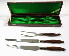 Vintage Stainless Steel Carving Set  Wood Handles Japan with Case