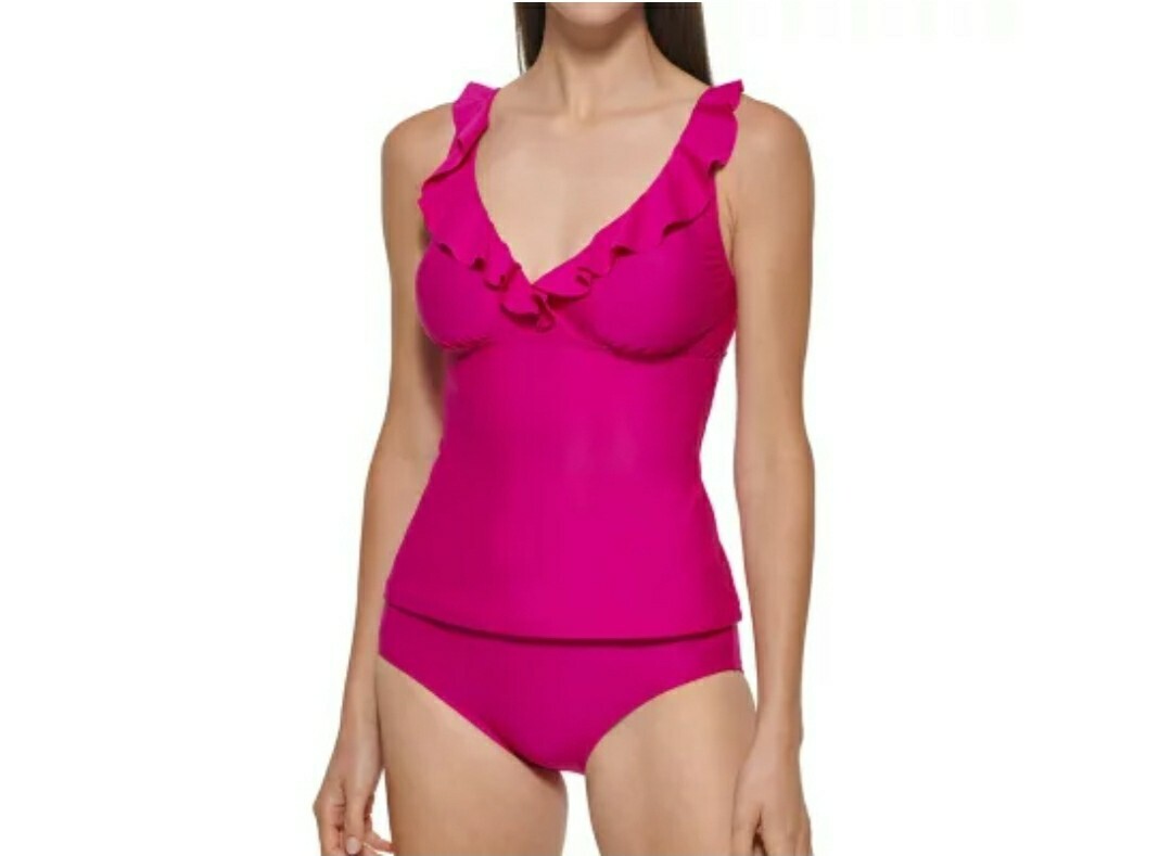 DKNY Womens XXL Ruffle Tankini Swimsuit Bathing Suit Swimwear-image