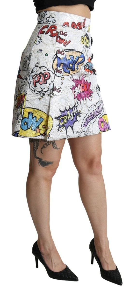 DOLCE & GABBANA Skirt White Cartoon Brocade A-line High
