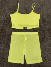 Neon Yellow Green Festival Rave Co-Ord Buckle Set UK S L