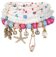 8 PC Handmade Bohemian Beaded Stackable Stretch Bracelet Set New Free Ship 5802