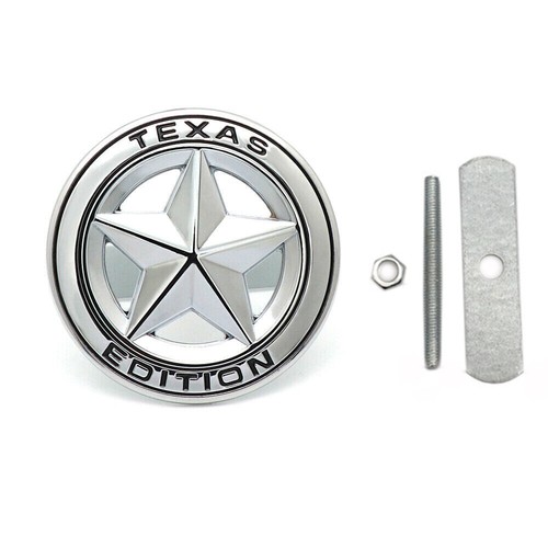 1x Silver Black Texas Lone Star Emblem Car Front Grille 3D Metal Badge