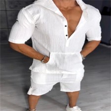 Mens Tracksuit 2-Piece Set Short Sleeve T Shirts Shorts Sweatsuit Outfit Set