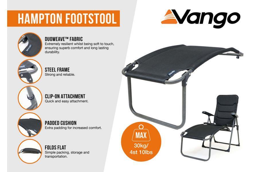 Vango Hampton Padded Footstool Foot Rest Easy Clip On Attachment To