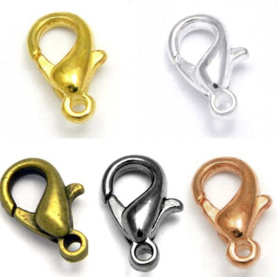 50 Little 10mm Lobster Claw Clasps With Lever & Closed Loop Plated Pewter Metal