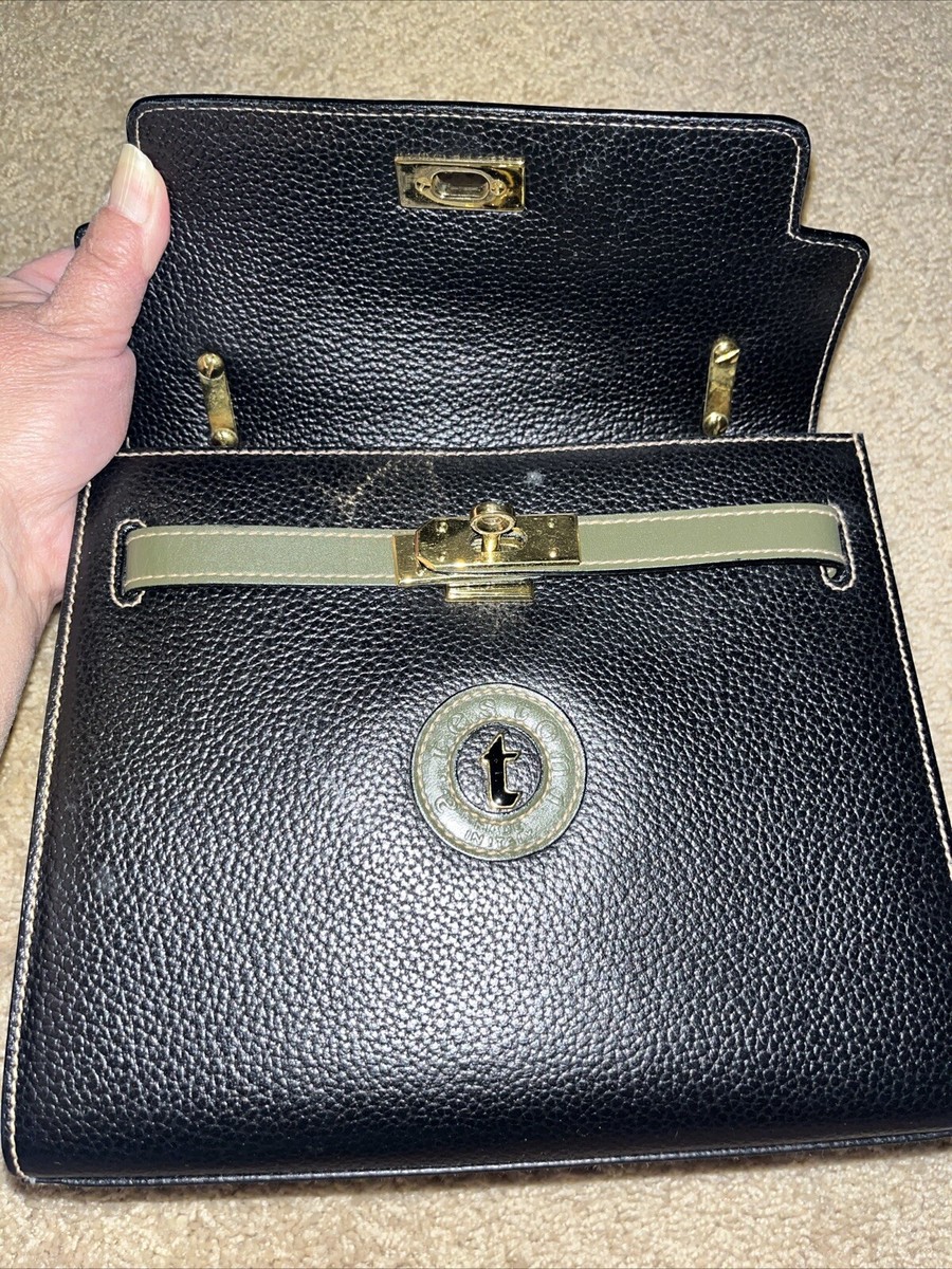 VTG A Testoni Dinamico Black Pebbled Leather Hand Bag Made In