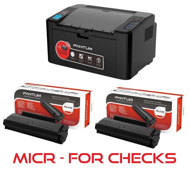 (NEW) Pantum P2502W Wireless Printer + 2 (PB210E) Starter MICR Toner