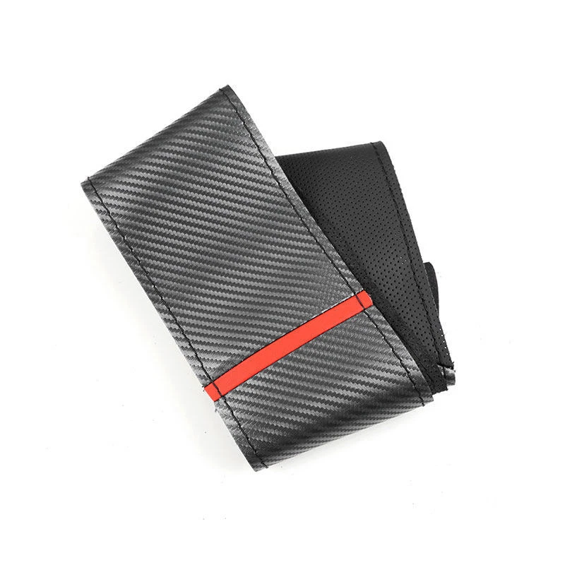 Hágalo usted mismo 38 cm Cuero Carbono Negro + Tira Roja Cubierta Volante Agujas e Rosca Foto 2 de 4