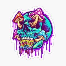 trippy neon mushroom skull sticker laptop skateboard welding bumper car truck