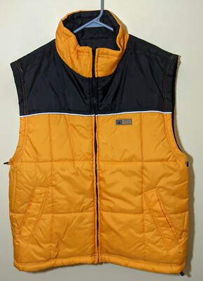 Reversible Stig Puffer Down Vest Extreme Outdoor Hiking Winter L Yellow  Black