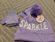 NWT Girls sz 4-7 SO 2 piece Cold Weather set Hat  Gloves Sparkle -2873
