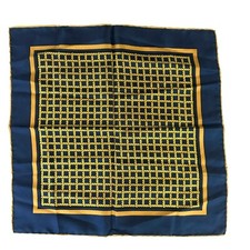 IMPERIAL Yellow Rope Blue Silk Pocket Square Handkerchief 19'' Hand Rolled Italy