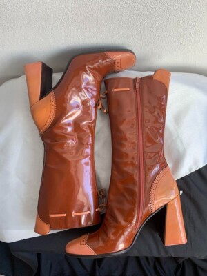 PRADA 90s Rare Patent Leather Boots Size 36 Brown Women's | eBay