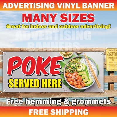 POKE SERVED HERE Advertising Banner Vinyl Mesh Sign delicious food restaurant