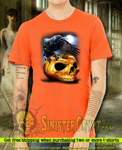 Halloween Raven Skull t-shirt, Crow Pumpkin Moon Halloween, sizes Small to 6XL - Picture 5 of 6