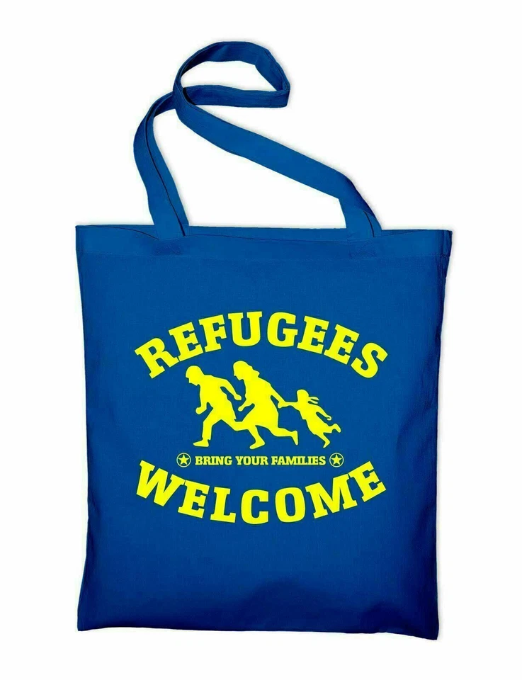 Refugees Welcome Logo Borsa Di Stoffa In Cotone Per Asilo - Immagine 4 di 4