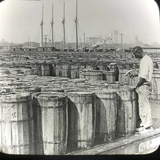 Vtg Keystone Magic Lantern Slide Rosin Barrels Docks Savanna Georgia